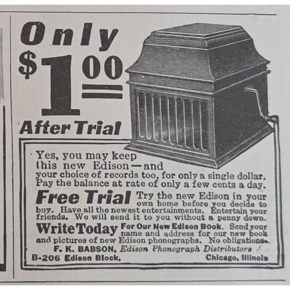 Vintage Edison Phonograph and‎ Record Player Distributor print ad